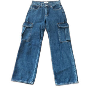 JBD. Tyler 7-Pocket Wide Leg Cargo Jean, Dark Blue, Size 26, DP6814N